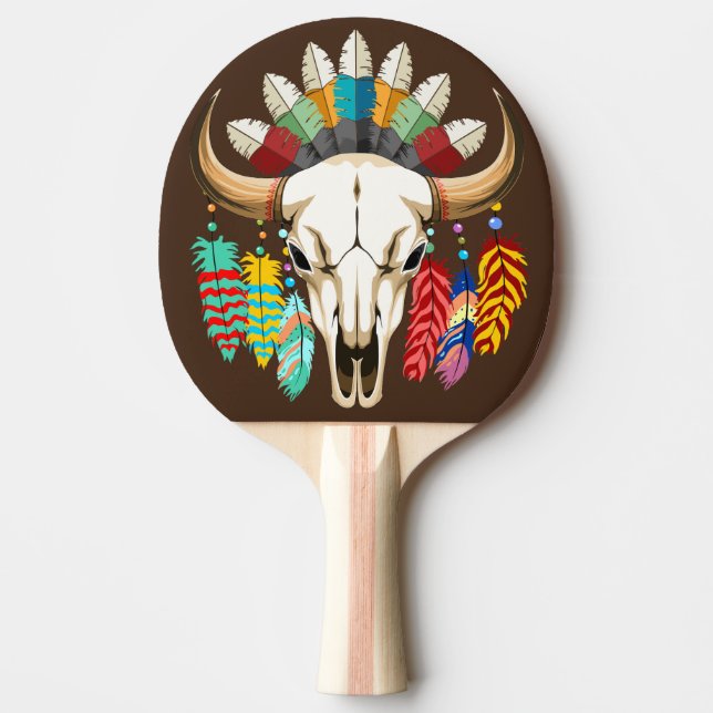 Buffalo Skull Native American Emblem Ping Pong Paddle (Front)