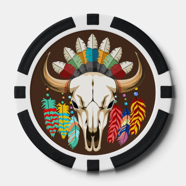 Buffalo Skull Native American Emblem Poker Chips (Front)