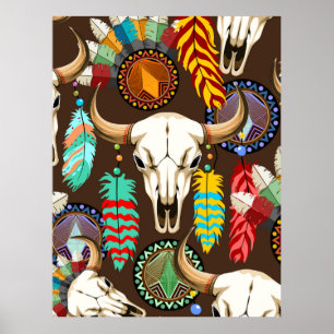 Buffalo Skull Native American Emblem Poster