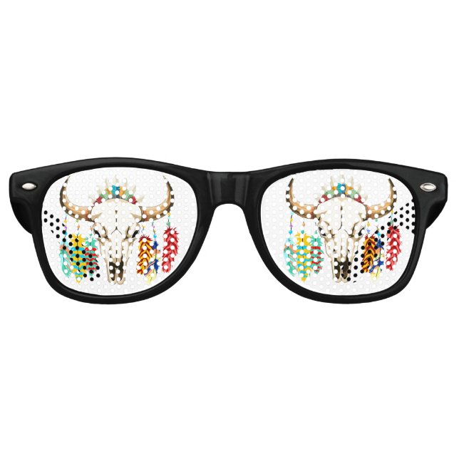 Buffalo Skull Native American Emblem Retro Sunglasses (Front)