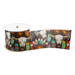 Buffalo Skull Native American Emblem Satin Ribbon