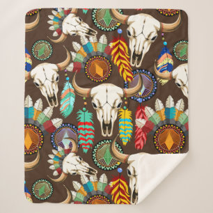 Buffalo Skull Native American Emblem Sherpa Blanket