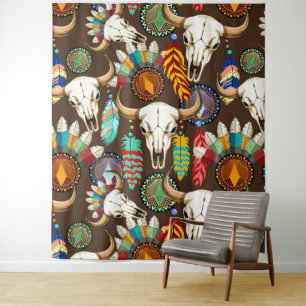 Buffalo Skull Native American Emblem Tapestry