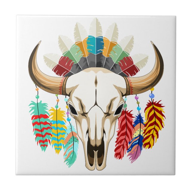 Buffalo Skull Native American Emblem Tile (Front)