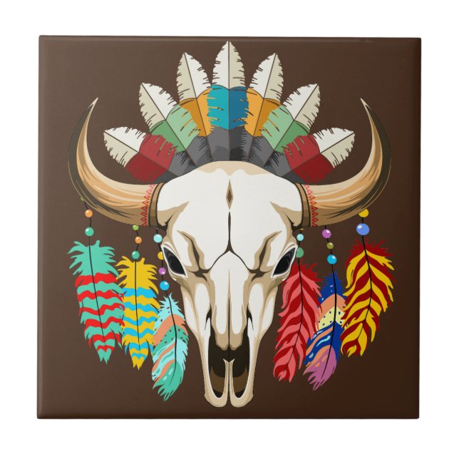 Buffalo Skull Native American Emblem Tile (Front)