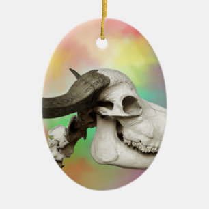 Buffalo Skull on a Watercolor Background Ceramic Tree Decoration