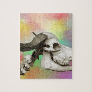 Buffalo Skull on a Watercolor Background Jigsaw Puzzle