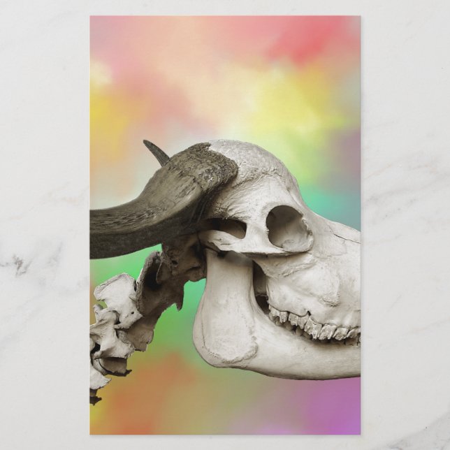 Buffalo Skull on a Watercolor Background Stationery (Front)