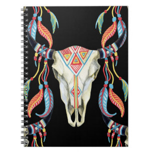 Buffalo Skull: Watercolor Black Background. Notebook