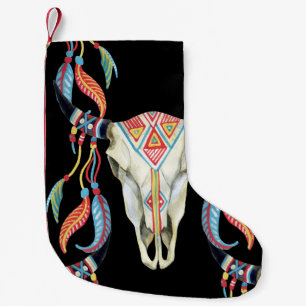 Buffalo Skull: Watercolor Black Background. Small Christmas Stocking