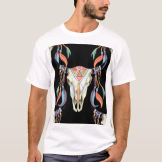 Buffalo Skull: Watercolor Black Background. T-Shirt