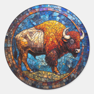 Buffalo Stained Glass Artwork Nature Lover Gift Classic Round Sticker