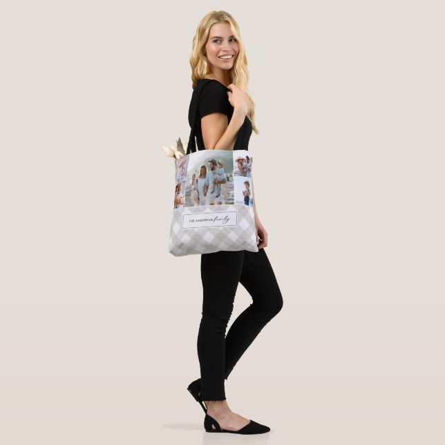 Buffalo tartan modern natural 5 photo Christmas Tote Bag (On Model)