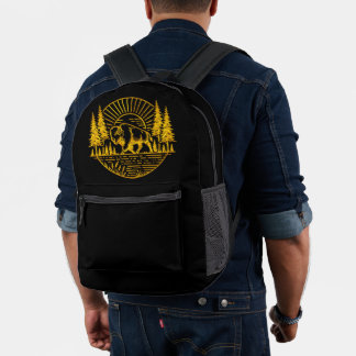 Buffalo Walking by the River at Sunset Printed Backpack