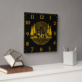 Buffalo Walking by the River at Sunset Square Wall Clock