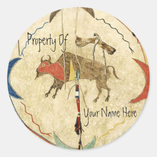 Buffalo Warrior Shield Book Plate Classic Round Sticker