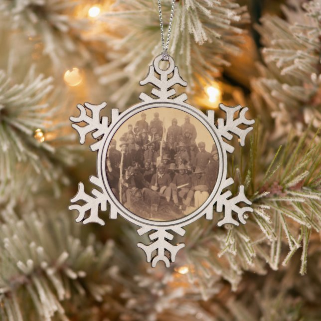 Buffalo Warriors: American Black Fighting Cavalry Snowflake Pewter Christmas Ornament (Tree)