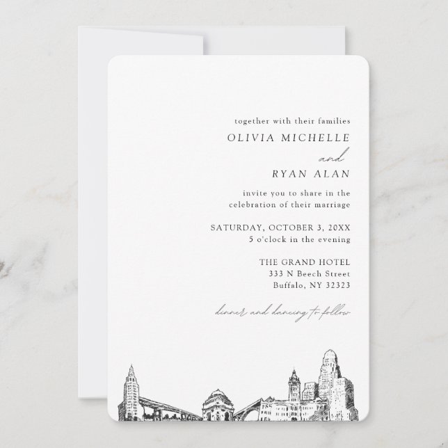 Buffalo Wedding Elegant Skyline Invitation (Front)