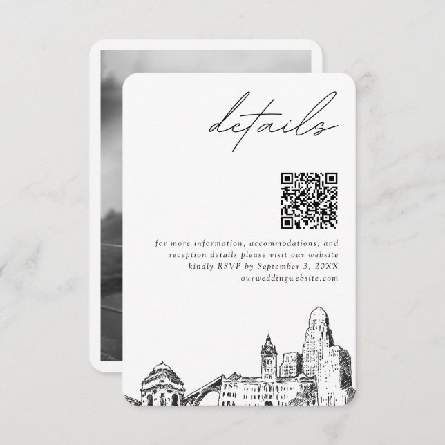Buffalo Wedding Modern Details QR Code Enclosure Card (Front/Back)