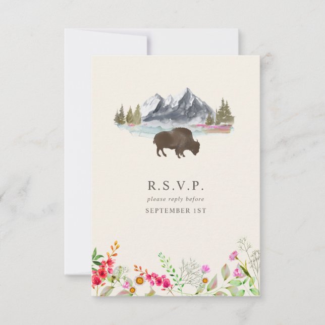 Buffalo Wildflower Wedding RSVP Card (Front)