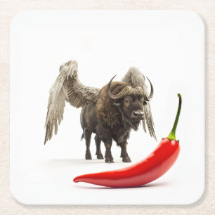 Buffalo Wings With Chilli Pepper Square Paper Coaster