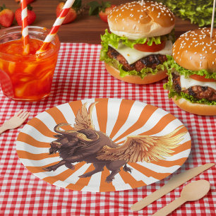 Buffalo Wings With Orange Starburst Paper Plate