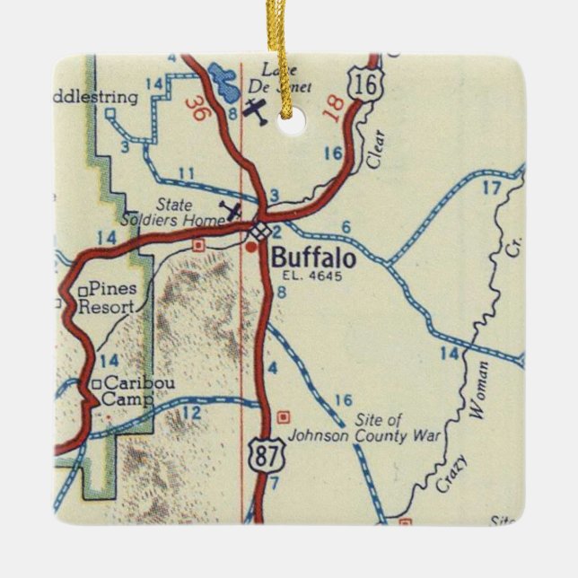 Buffalo WY Vintage Map Ceramic Ornament (Front)