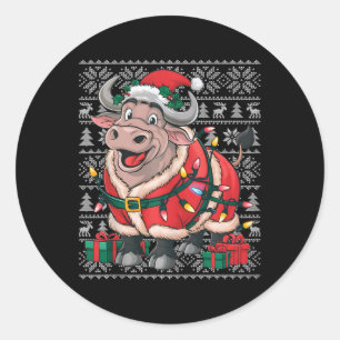 Buffalo Xmas Sweater Style Ugly Santa Buffalo Chri Classic Round Sticker