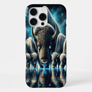 Buffaloes Bison Drinking Beneath a Cosmic Glow iPhone 16 Pro Max Case