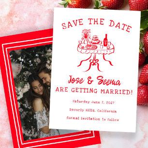 Buffet Dinner Table Hand Drawn Cute Custom Photo Save The Date