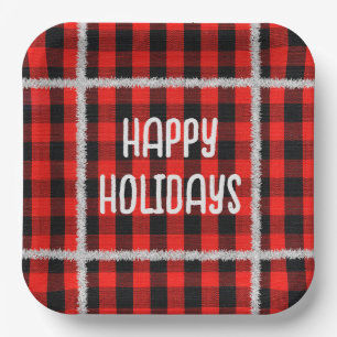 Bufflo Plaid with Holiday Silver Tinsel Paper Plate