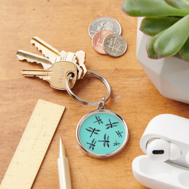 Bug Art Turquoise Dragonflies Key Ring (Desk)