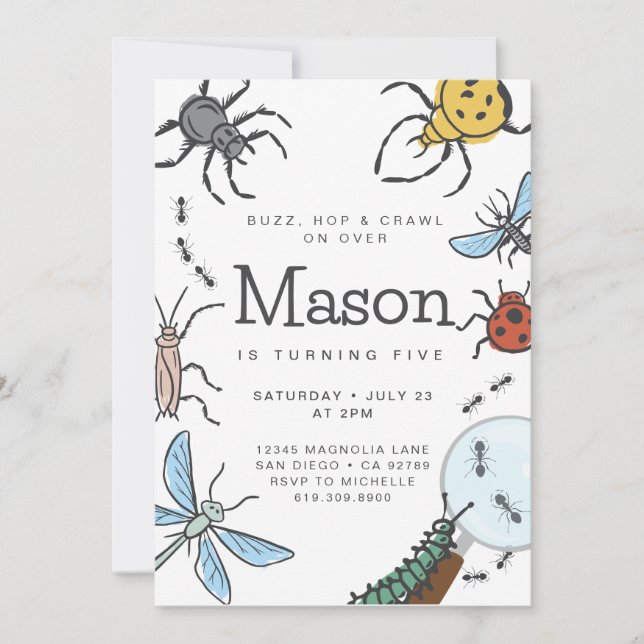 Bug Birthday Invitation • Insect Invitation (Front)