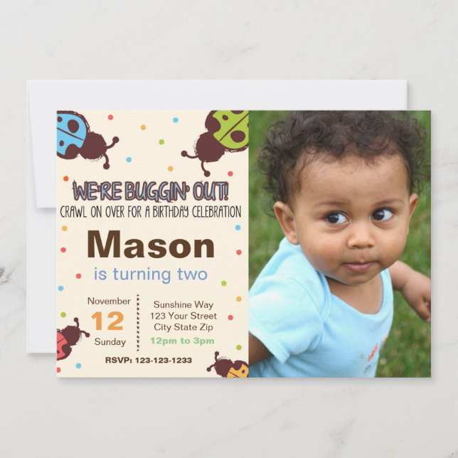 Bug Birthday Invitation with photo (Front)