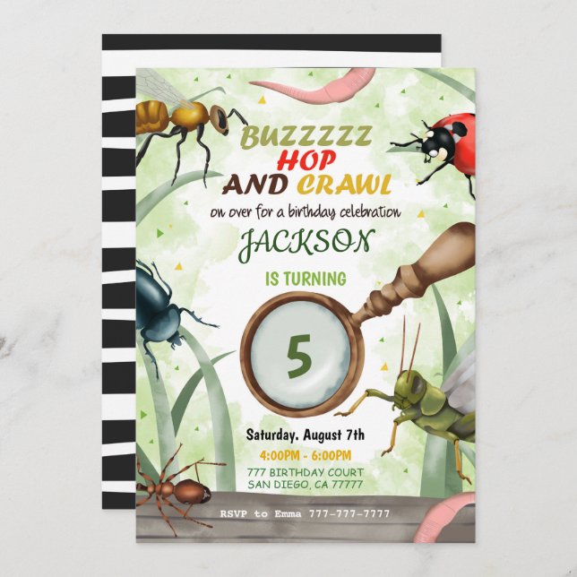 Bug Birthday Kids Invitation (Front/Back)