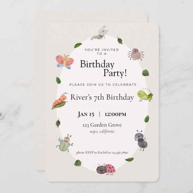 Bug Birthday Party Invitation (Front/Back)
