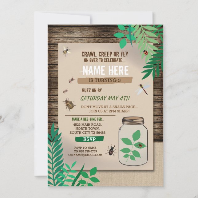 BUG CATCHER SCAVENGER HUNT KIDS BIRTHDAY PARTY INVITATION (Front)