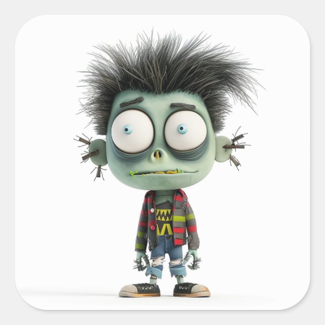 Bug-Eyed Benny – Quirky Zombie Kid Square Sticker (Front)