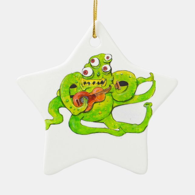 Bug Eyed Monster Plays Guitar Ceramic Tree Decoration (Front)