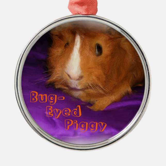 Bug-Eyed Piggy Guinea Pig Christmas Ornament (Front)
