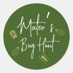 Bug Hunt Insect Birthday Hand Drawn Design Classic Round Sticker