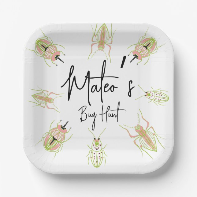 Bug Hunt Insect Birthday Hand Drawn  Paper Plate (Front)