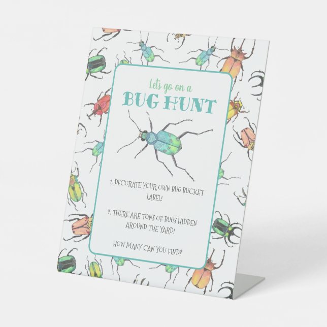 Bug Hunt Party Activity Tabletop Pedestal Sign (Front)