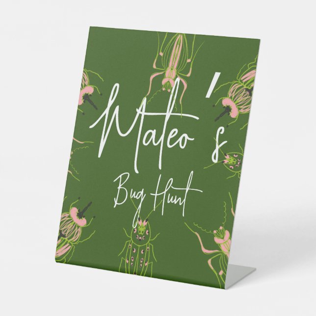 Bug Insect Beetle Birthday Party  Pedestal Sign (Front)