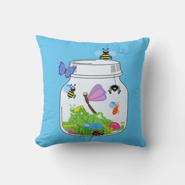 Bug Jar With Insects Bugs Butterfly Dragonfly Bees Cushion (Front)