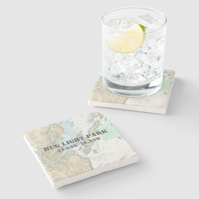 Bug Light Park, Maine Authentic Boating Chart Stone Coaster (Side)