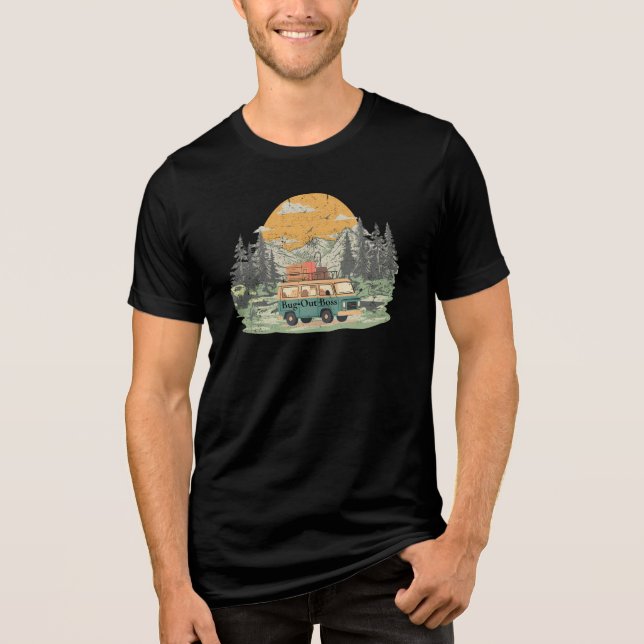 Bug-Out Boss Camper Van Adventure in the Mountains Tri-Blend Shirt (Front)