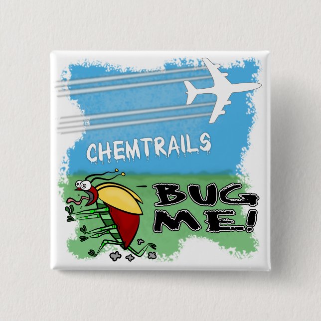 Bug running away from chemtrail plane 15 cm square badge (Front)