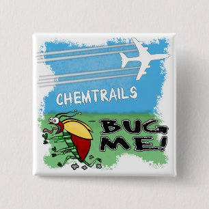 Bug running away from chemtrail plane 15 cm square badge