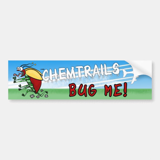 Bug running away from chemtrail plane bumper sticker (Front)